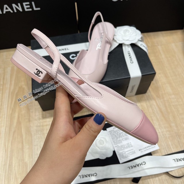 Chanel專櫃經典款女士涼鞋 香奈兒時尚sling back涼鞋平跟鞋6.5cm中跟鞋 dx2554
